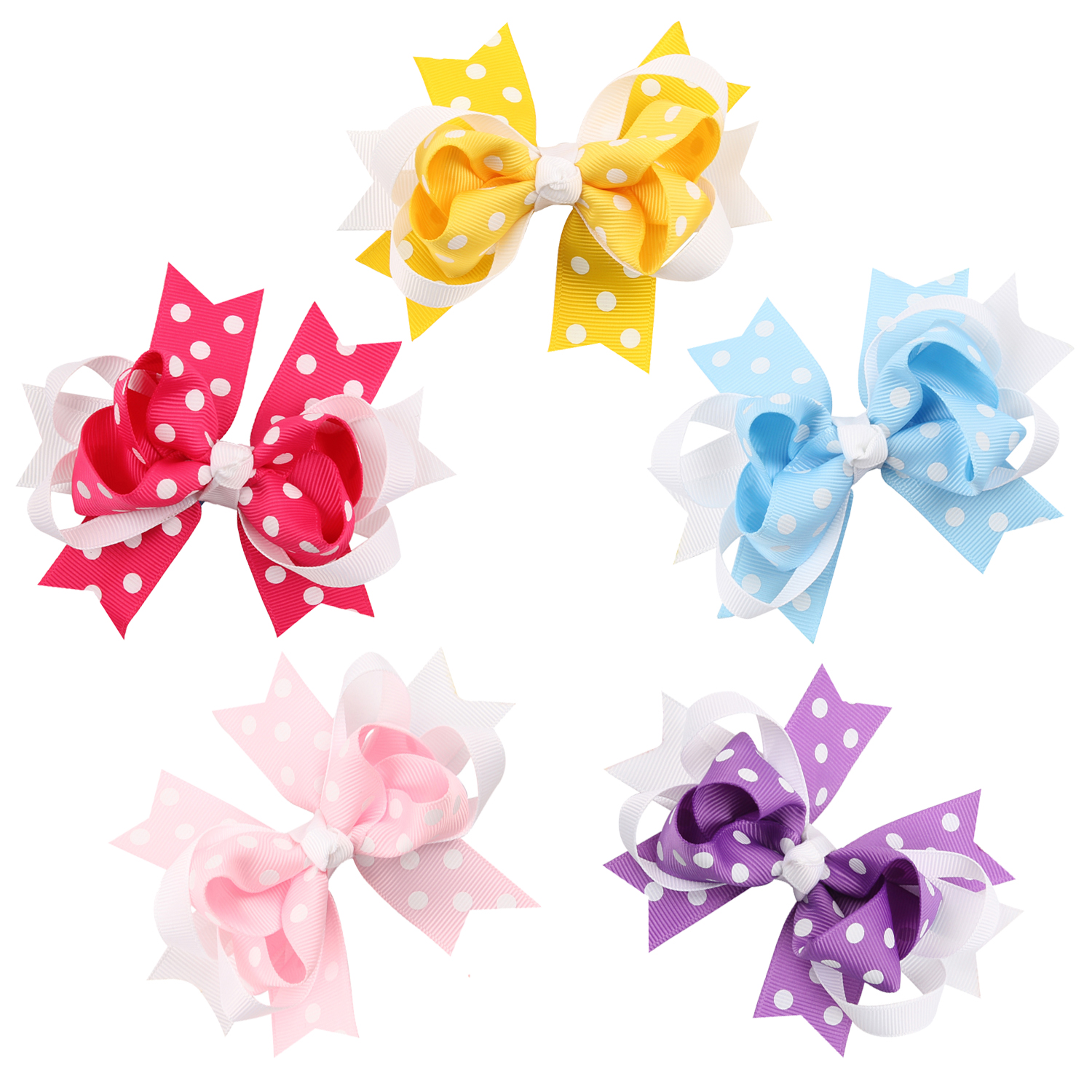 5 pcs 4.5 " Boutique Spike Dots Girls Hair Bows Hair Clips For Baby Girls 