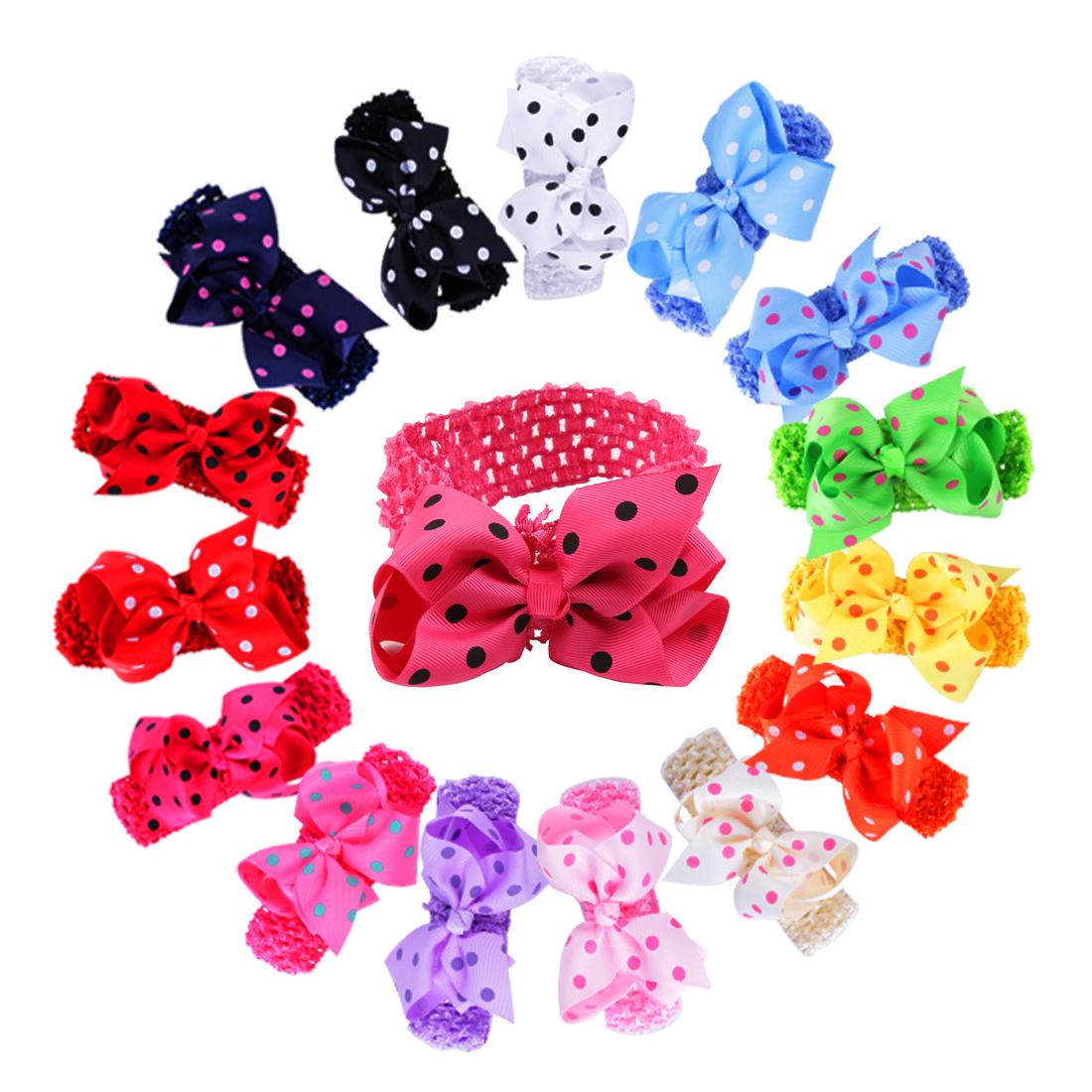 20 Pcs 4.5 " Polka dots Infant Hair Bows Hair band Headband For Newborn Baby Girls Toddler