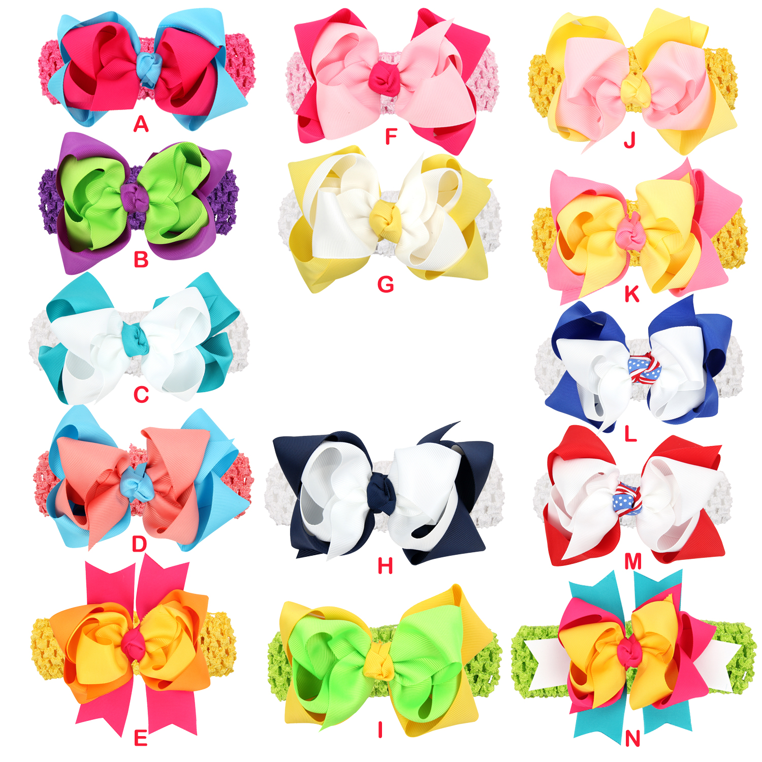 5 inch Double Color Stack Hair Bow Wrapped Clip with Detachable Headband for Baby Girls Toddler Kids