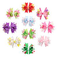 10 pcs 4. 5 " Boutique Spike Girls Hair Bows Hair Clips For Baby Girls Toddlers