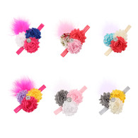 6 pcs 2.5" 3 Flower Plumed Hair band Headband For Newborn Baby Girls Toddlers