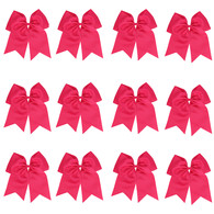 12 Pcs 8“ Deeppink Jumbo Cheer Bows Ponytail Holder Cheerleading Bows Hair Tie for Teens Girl
