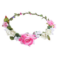 Pink Rose Flower Crown for Wedding Festival Headband Flower Wreath Garland Headpiece for Women Wedding