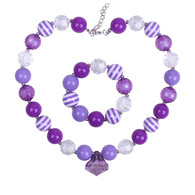 Purple Chunky Bubblegum Necklace and Bracelet set for Kids Girls