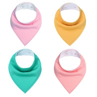Drool Bib Set 4-Pack 2 Layers 100% Cotton Two Adjustable Snaps