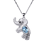 Alloy Elephant Crystal Pendant Necklace Girl Kids Gift Rhodium-plated